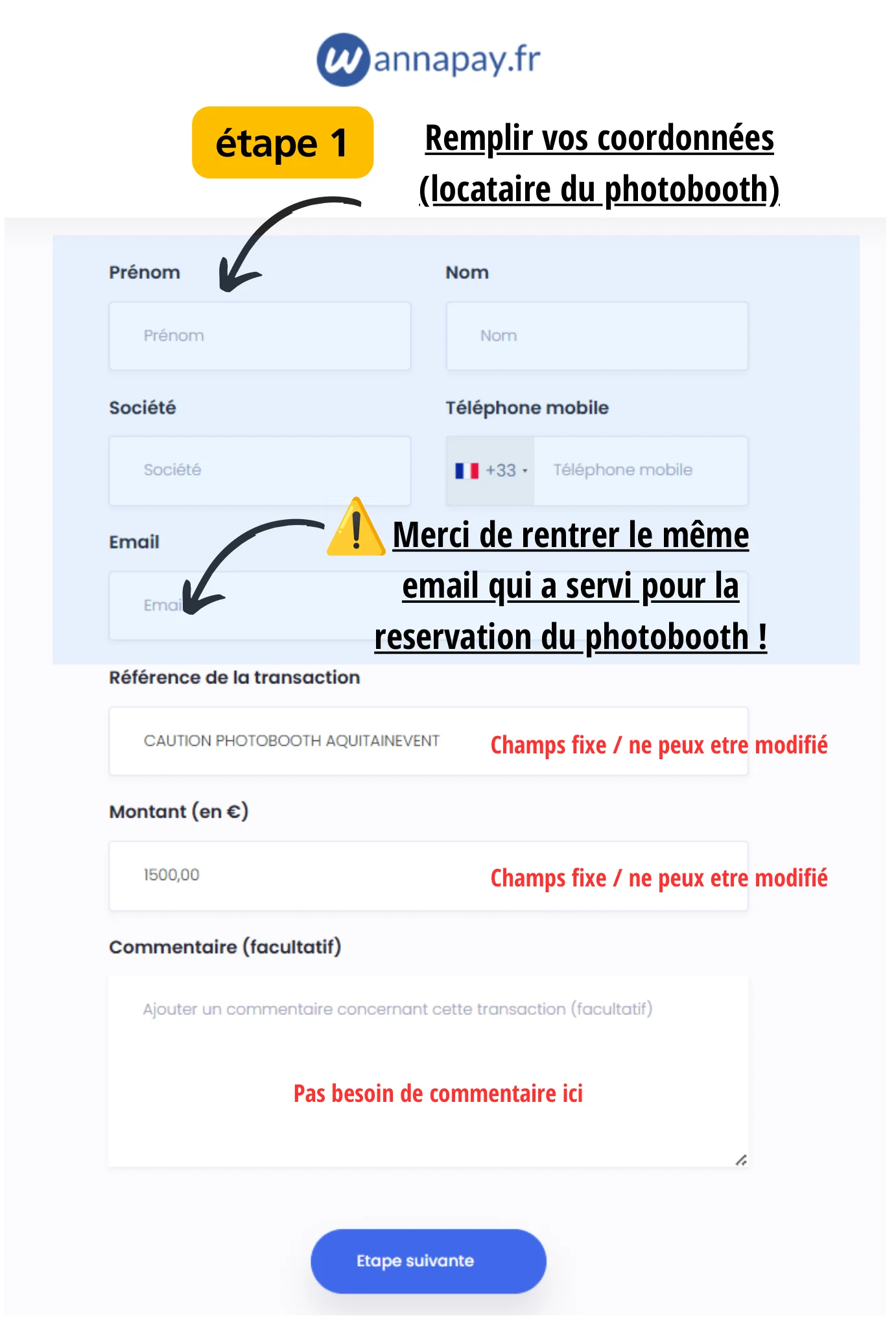 Étape 1 — Formulaire coordonnées Wannapay