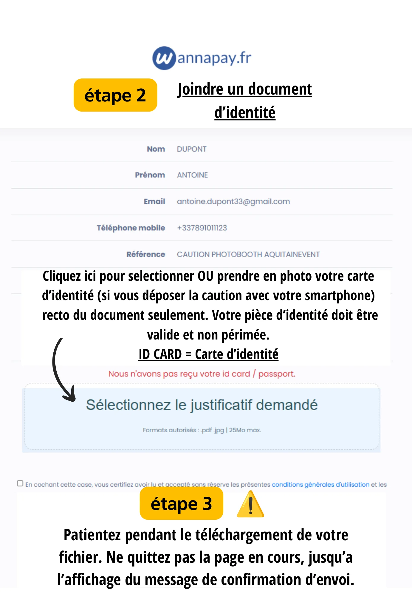 Étape 2 — Upload pièce d'identité Wannapay