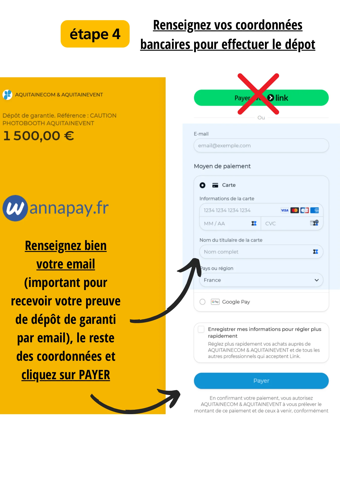 Étape 4 — Saisie coordonnées bancaires Wannapay