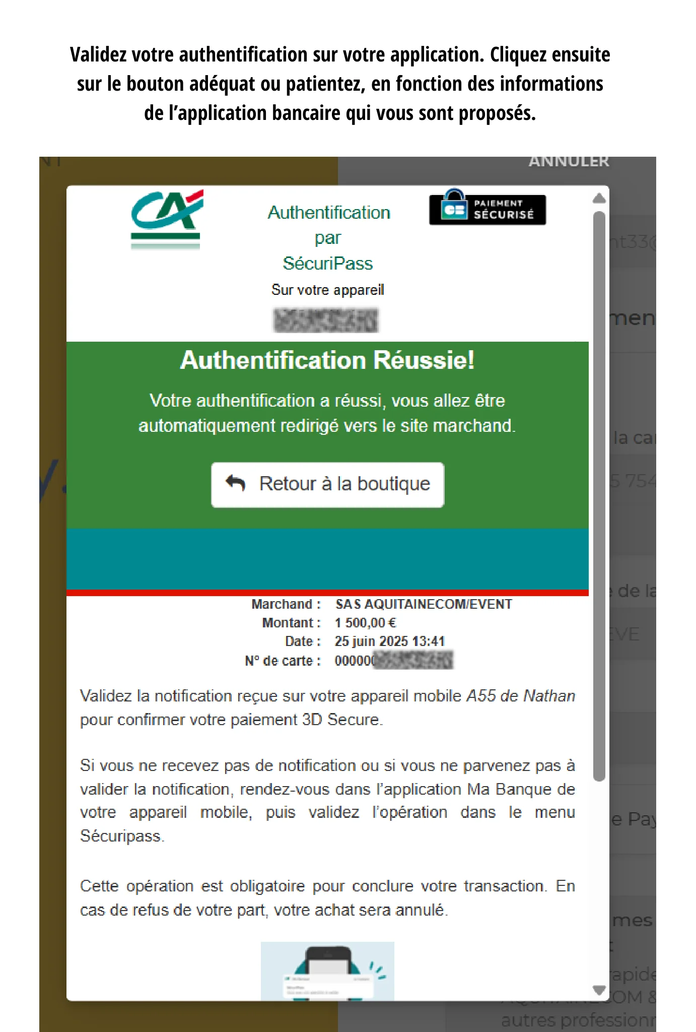 Étape 5 — 3D Secure validé
