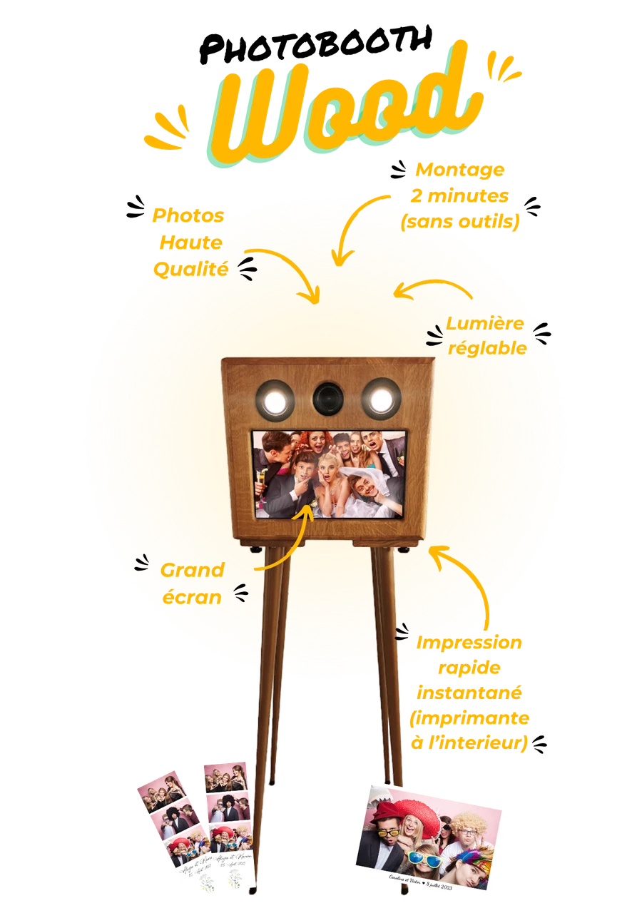 Photobooth Wood Bordeaux — caractéristiques bois fait main